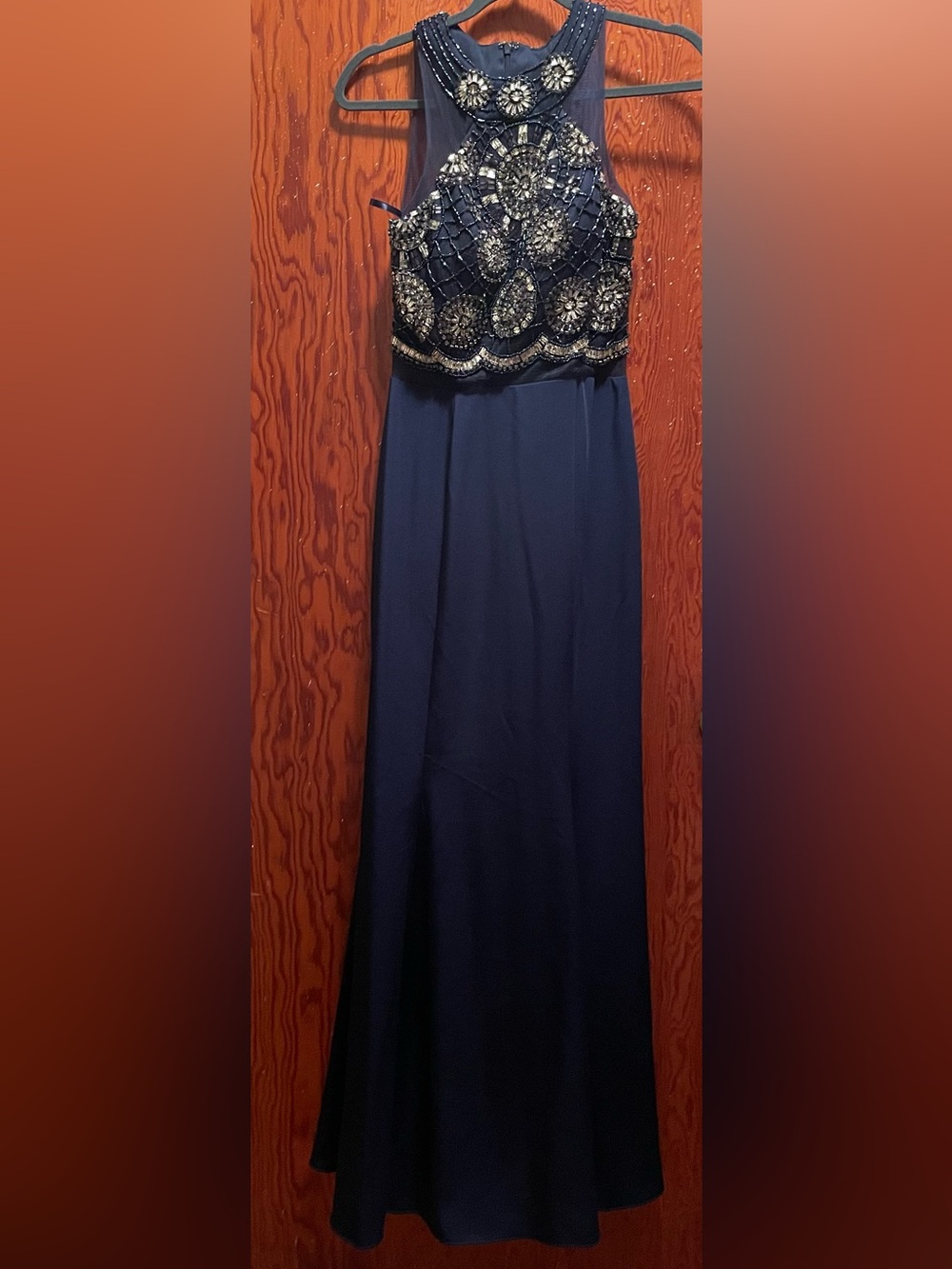 Beaded Navy Maxi Gown with Embellished Waistband